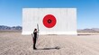 © BlackBridge Media - Female Archer Aiming Bow at Giant Target in Desert