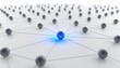 © TechAura Visuals - Abstract digital network structure with a single glowing light blue sphere node highlighting unique connectivity highlight abstract connection technology communication internet