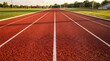 © JAMIL - Red running track lanes in a sports stadium