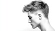 © Artittaya - Young Male Model with Stylish Haircut in Profile Against a Simple White Background