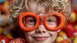 © whitestorm - Cute boy wearing funny orange glasses smiling cheerful child portrait