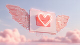 Love icon email envelope wings pink cloud heart communication digital romance love note mail