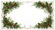 © MstRuzina - Christmas border frame made of fresh holly pine branches and berries on a white background