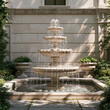 © MALAIKHAM - Classic Tiered Marble Stone Fountain in a Formal Garden Courtyard