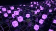 © capylines - Abstract purple glowing cubes in digital city landscape