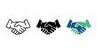 © Al Rafi - Set of three shaking hands handshake icons in outline solid and blue dark green colored styles