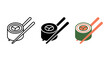 © Al Rafi - Sushi maki roll icon set with chopsticks in outline solid and colorful styles, chopsticks