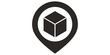 © 扁平化图标  - Black map marker pin containing isometric box for warehouse tracking.