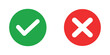 © mimo - Green check mark and red cross mark symbols for yes or no selection and choice validation icons