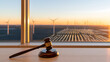 © twc - Gavel on Desk with Wind Turbines and Solar Panels at Sunset: Legal Framework for Renewable Energy, Sustainable Law