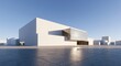 © FauziNh - A modern, angular white building with glass facade, bathed in sunlight