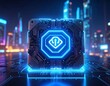© Anugrah - Glowing microprocessor unit with central shield security icon.