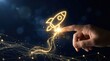 © Panuwat - A human finger touches a glowing rocket icon to ignite innovation and future dreams.
