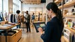 © Taiba - Young female retail manager reviewing sales analytics on tablet in modern clothing store