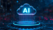 © SYCREATION - Cloud and edge computing technology data transfer concept. A large cloud icon is in the center, Ai Brain Cloud Big data, network, Science and futuristic ai cloud background concept.