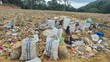 © Ilhams2738 - KENDARI, INDONESIA - JULY 24, 2026: A scavenger woman stands among large sacks filled with sorted recyclable plastic waste collected manually at the Puuwatu landfill site.