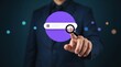 © MSTSALINA - A businessman touching a digital search bar interface to perform an online query for business data research