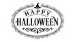 © iamrahala - Elegant vintage style happy halloween typography design with a decorative ornate frame and a small witch hat icon