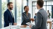© Panpatsa - Greeting and onboarding of professional employees with a handshake for agreement during a business meeting.