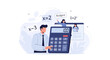 © Sammy - Finance and Math Concept Illustration: People using a calculator for budgeting and solving equations