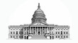 © Black - A detailed black and white illustration of the United States Capitol Building with its iconic dome and neoclassical architecture, viewed from the front.