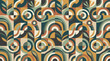 © dotkoboy - Abstract geometric pattern with circles and leaves in warm colors.