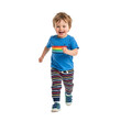 © MARS - Energetic young toddler boy smiling widely while running joyfully in a colorful outfit on transparent background