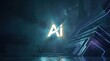 © SR-stroke - Glowing letters ai floating in a dark futuristic digital environment with abstract geometric structures and deep blue neon lights