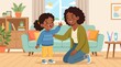 © basrihassans - African American mother and daughter talking in the living room vector illustration