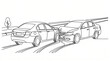 © Amit - Car accident line art, rear end collision continuous line drawing, auto crash sketch