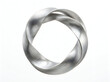 © Pixelhad - Brushed silver mobius ring sculpture, metallic infinity loop symbol, abstract chrome geometric shape on white background