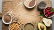 © Azkiya - Healthy raw vegan ingredients on rustic wooden table background