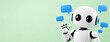 © Mariia - Friendly humanoid robot waving among messaging icons on a green background. Artificial intelligence, virtual assistance, digital communication, technology and automation. Banner, copy space