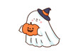 © Chunu - Ghost holding a jack-o-lantern pumpkin, halloween autumn festival concept