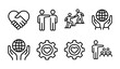 © MDRAFIQ - Charity and volunteering concept vector icons set featuring helping hands and global unity symbols volunteering cooperation humanity community teamwork friendship leadership handshake