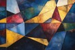 © btiger - vibrant abstract composition of intersecting geometric planes and textured triangles in deep blues, golds, reds and blacks conveying dynamic energy and contemplative tension