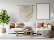 © hasib - Modern cozy living room with beige sofa and decorative pillows