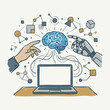 © Avra - Human Hand and Robotic Arm Interacting with Digital Brain AI Concept