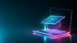 © Harry - Graduation cap floats within a digital laptop screen, representing online education and technological advancement for academic achievement