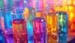 © nanskyblack - Close-up of transparent test tubes containing colorful solutions, scientific experimentation and chemistry background