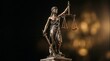 © Funster - Golden Lady Justice statue with blindfold and scales for legal law concept.