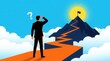 © Funster - Concept of challenge and goal achievement with a businessman facing a winding path toward a mountain summit.