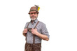 © Anelo - Smiling mature man in Bavarian hat and lederhosen suspenders isolated