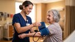 © Kleber - Nurse checks blood pressure of senior patient during American Diabetes Month awareness campaign