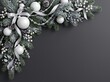 © VectSpeare - Beautiful christmas corner border with silver ornaments and pine branches on dark background