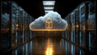 © kaliel - A secured cloud with a lock inside a server room represents cloud security and protected data center infrastructure.