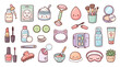 © Md. Zahedul Islam - Collection of cute kawaii beauty and skincare routine elements designed as a sticker set isolated on transparent background