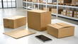 © Sanjoy - Cardboard shipping boxes and smartphone on table in a modern warehouse fulfillment center