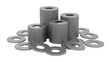 © Md - Group of grey plastic industrial parts and flat washers for construction isolated on transparent background
