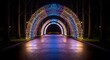 © BackgroundStudio - Glowing light tunnel at night in a park with illuminated arches.